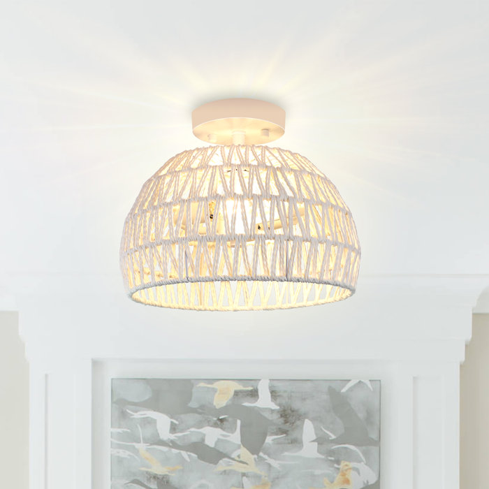 Bay Isle Home Berwyck Semi Flush Mount Rattan Light Fixture Boho Light ...